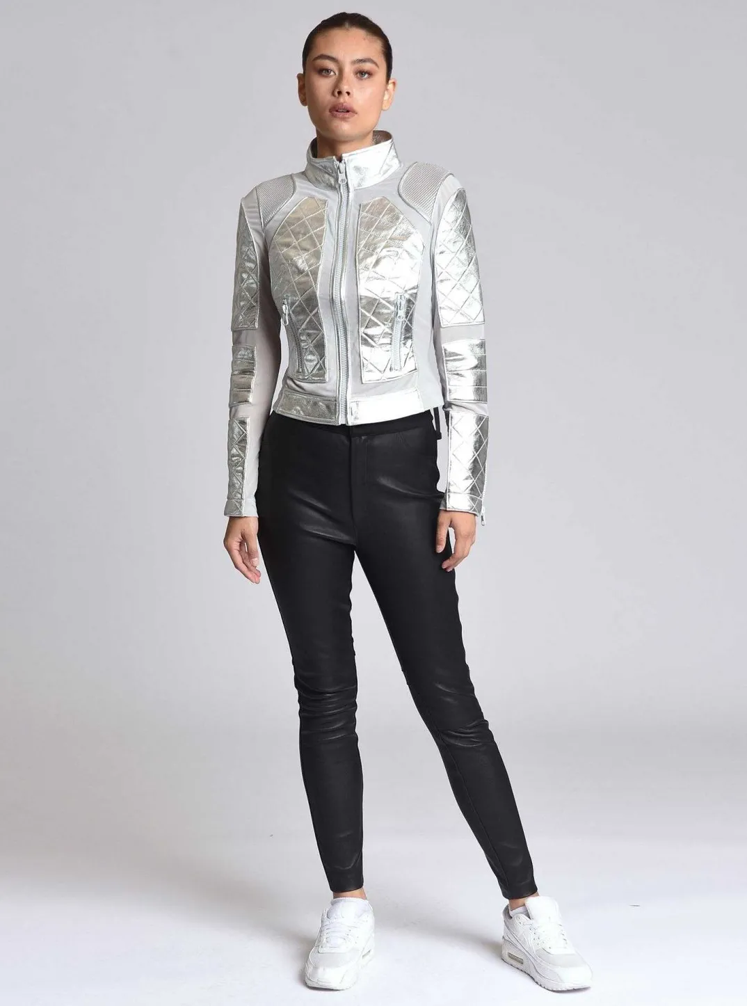 Cheap Metallic Moto Mesh Jacket Women Motos