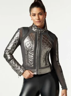 Cheap Metallic Moto Mesh Jacket Women Motos