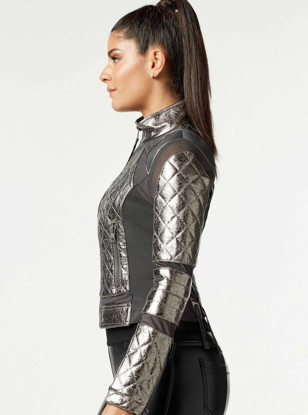 Cheap Metallic Moto Mesh Jacket Women Motos