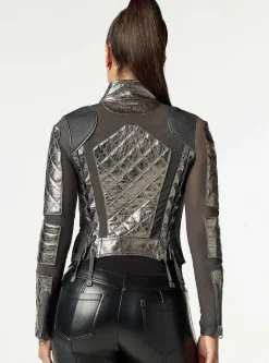 Cheap Metallic Moto Mesh Jacket Women Motos