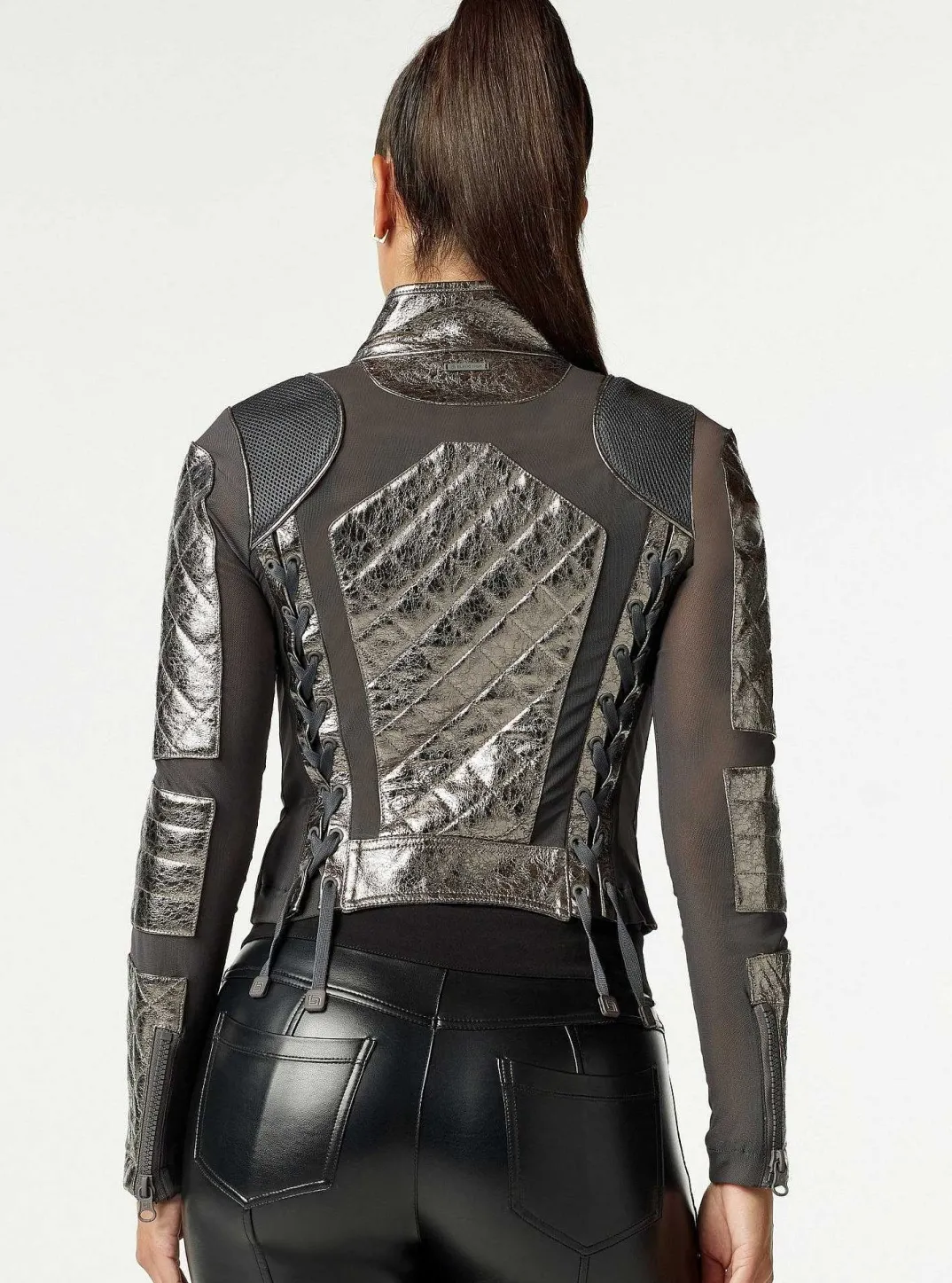 Cheap Metallic Moto Mesh Jacket Women Motos