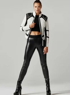 Sale Moto Jacket Black And White Colorblock Women Motos