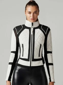 Sale Moto Jacket Black And White Colorblock Women Motos