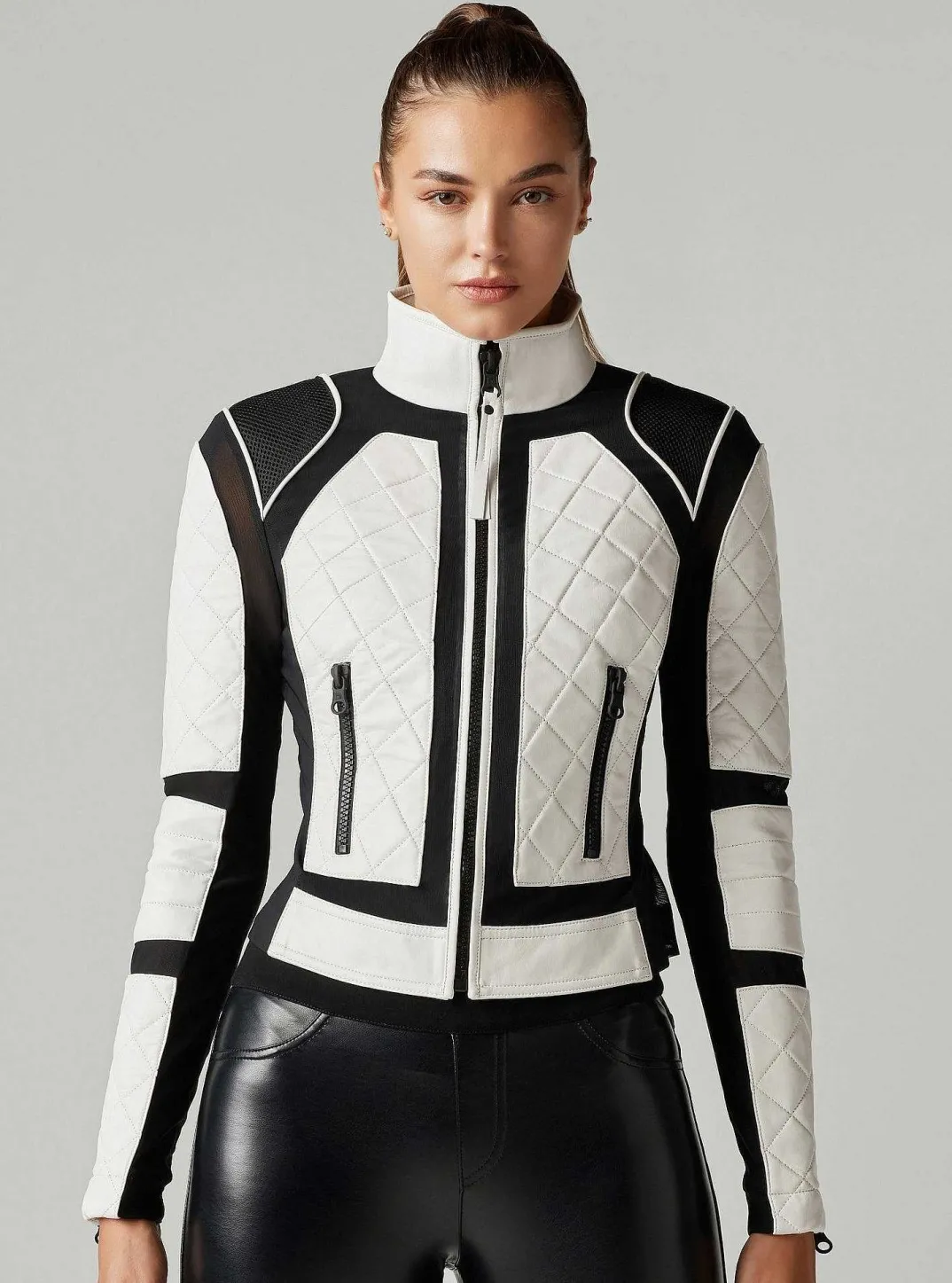 Sale Moto Jacket Black And White Colorblock Women Motos