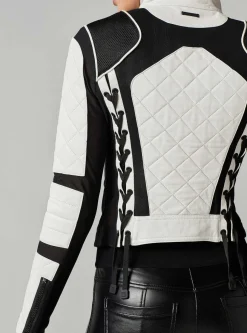 Sale Moto Jacket Black And White Colorblock Women Motos