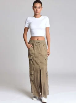 Hot Phoenix Tencel Cargo Skirt Women Olive