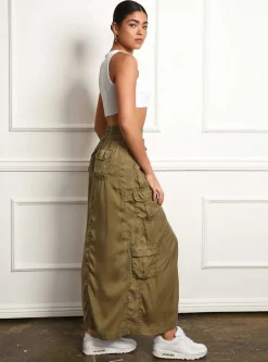 Hot Phoenix Tencel Cargo Skirt Women Olive