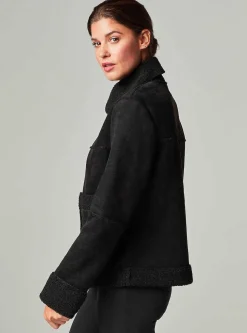 New Sherpa Zip Up Moto Women Puffers & Coats