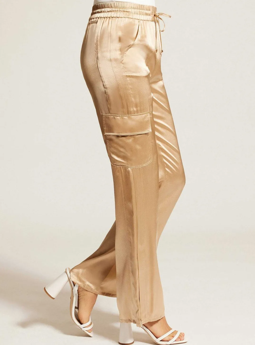 Store Silk Wide Leg Pant Gold Trims Women Bottoms