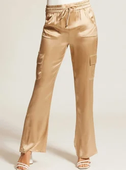 Store Silk Wide Leg Pant Gold Trims Women Bottoms