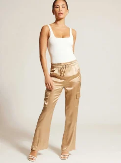 Store Silk Wide Leg Pant Gold Trims Women Bottoms