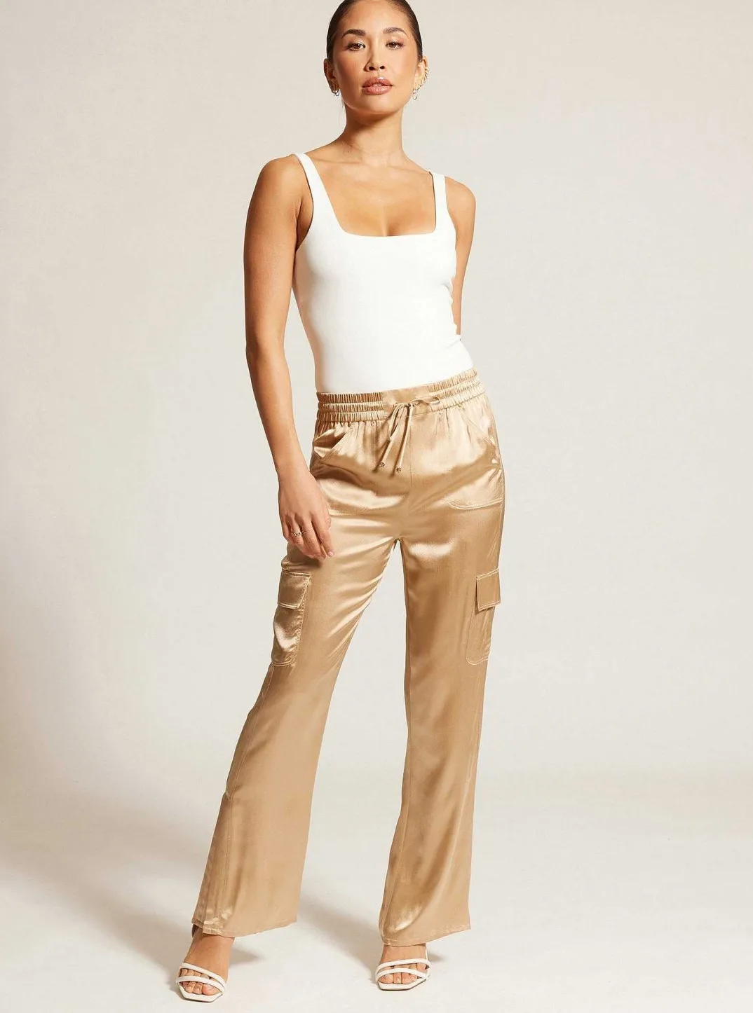 Store Silk Wide Leg Pant Gold Trims Women Bottoms