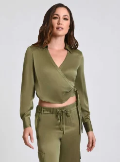 Clearance Silk Wrap Shirt Women Cranberry