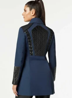 Flash Sale Socialite Quilted-Back Zip Front Trench Women Naval Blue