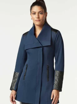 Flash Sale Socialite Quilted-Back Zip Front Trench Women Naval Blue