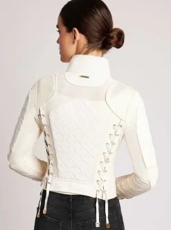 Best Suede Moto Mesh Jacket With Gold Trims Women Motos