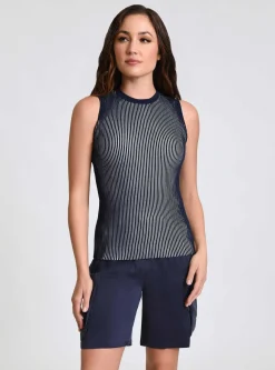 Outlet Two Tone Rib Tank Women Naval Blue