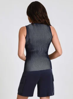Outlet Two Tone Rib Tank Women Naval Blue