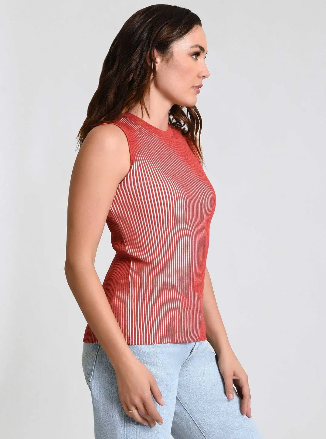 New Two Tone Rib Tank Women Cranberry