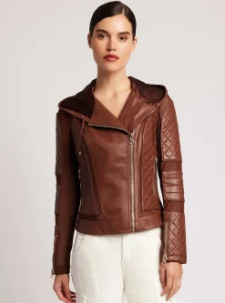 New Voyage Hooded Moto Jacket Gold Trims Women Motos