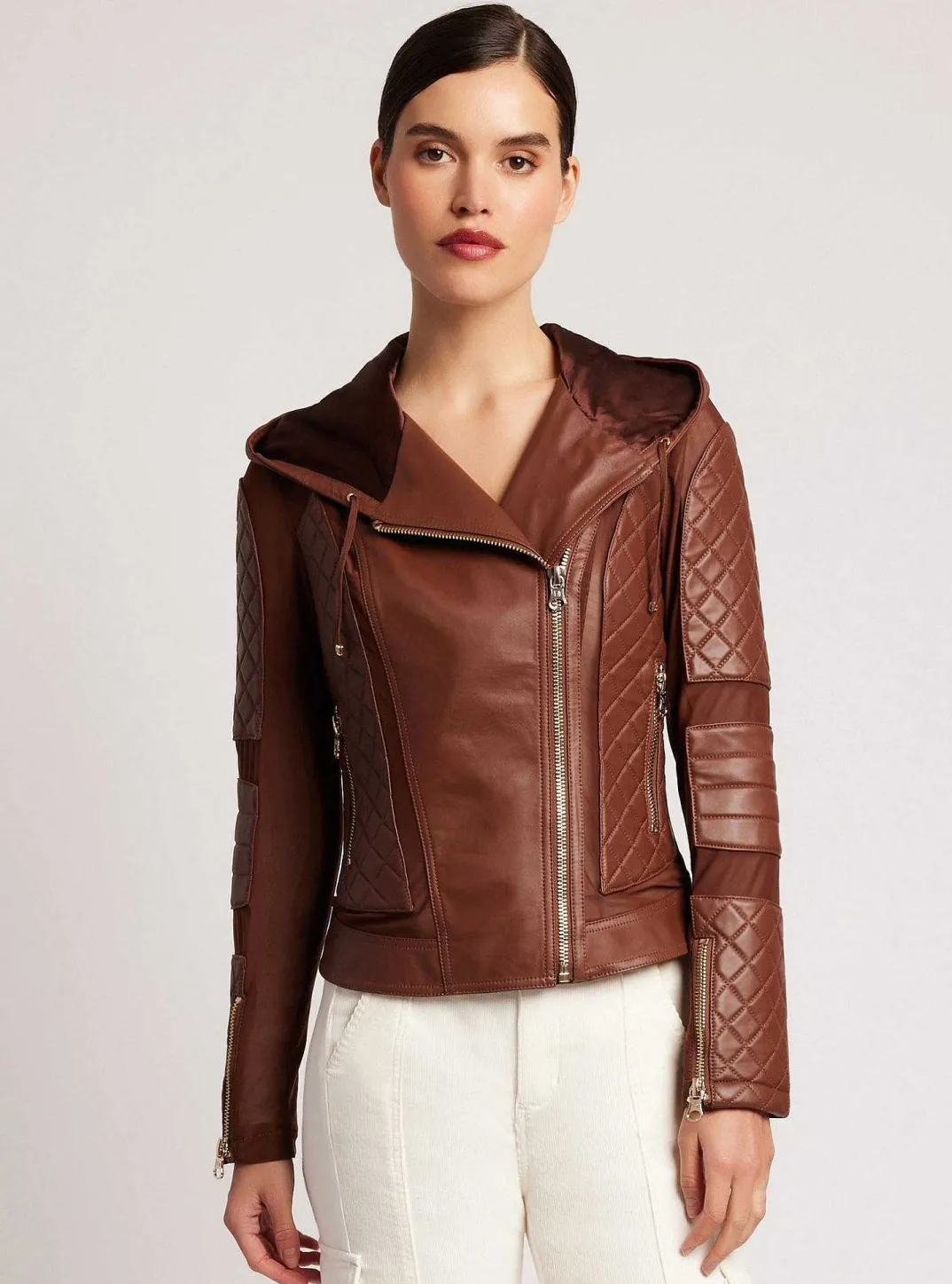 New Voyage Hooded Moto Jacket Gold Trims Women Motos