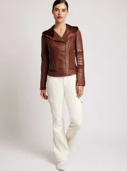 New Voyage Hooded Moto Jacket Gold Trims Women Motos
