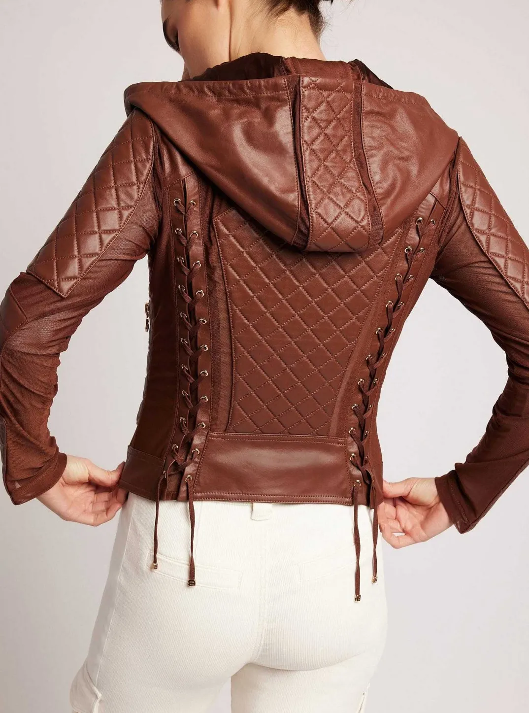 New Voyage Hooded Moto Jacket Gold Trims Women Motos
