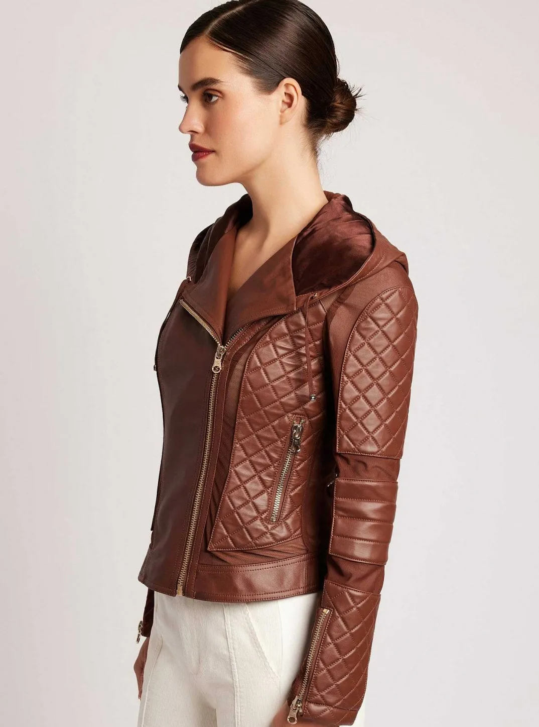 New Voyage Hooded Moto Jacket Gold Trims Women Motos