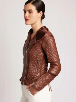 New Voyage Hooded Moto Jacket Gold Trims Women Motos