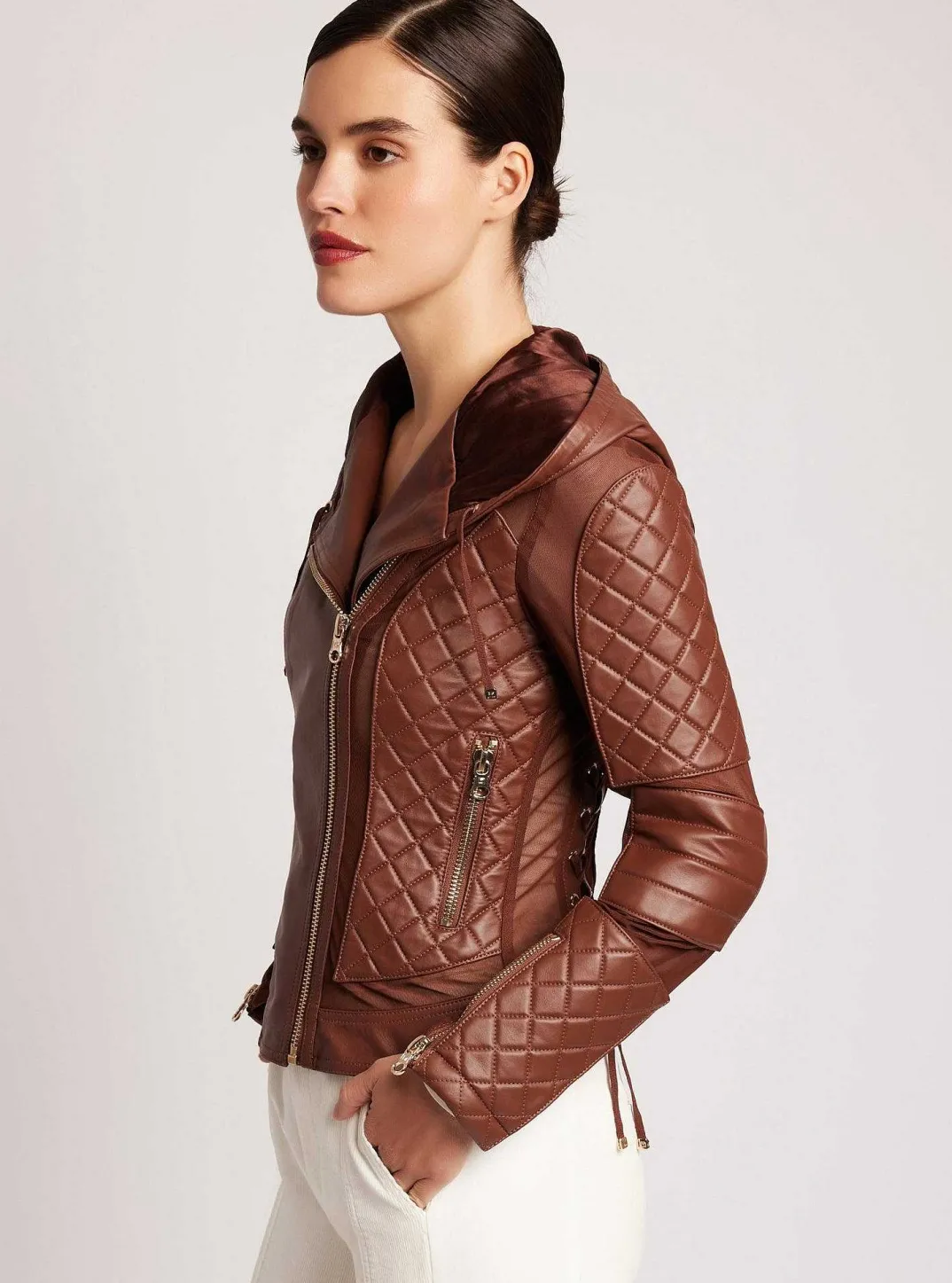 New Voyage Hooded Moto Jacket Gold Trims Women Motos