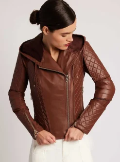 New Voyage Hooded Moto Jacket Gold Trims Women Motos